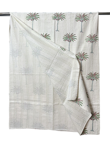 Colcha Kantha con Diseño de Palmeras Mediterráneas, Cosida a Mano, Ecológica, de Algodón, con Patrón Floral, para Decoración del Hogar en Todas las Estaciones - Product Image 5