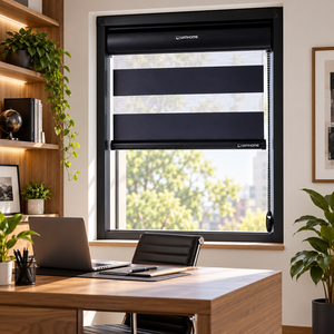 Persiana Enrollable Eléctrica WINHOME de Doble Capa, Tipo Zebra, Opaca, de Poliéster, Horizontal, Integrada, Moderna, para Ventana Corredera, Duradera - Product Image 1