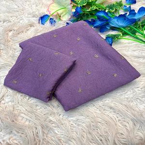 Sari Fancy Crush avec motif Butti brodé à la main, design ajouré, ensemble de chemisier non cousu pour femme - Product Image 1