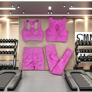 Ensemble de sport 2 pièces imprimé côtelé avec fermeture éclair pour femme – Tenue de yoga respirante extensible dans les quatre sens pour la gym, le fitness, l'entraînement et la course - Product Image 2