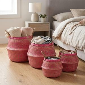 Panier de rangement rond pliable en jonc de mer rose tressé pour la maison, le jardin, le spa, l'hôtel - Product Image 4