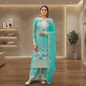Nouvelles tenues de soirée exclusives de créateurs, style indien et pakistanais en georgette, disponibles chez Samp Corporation. - Product Image 6