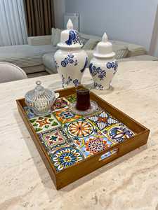 Luxury Durable Eco-Friendly Polished Solid Wooden Handcrafted Rectangle <b>Serving</b> <b>Tray</b> <b>Handles</b> Coffee Table Party Wedding Birthday - Product Image 3
