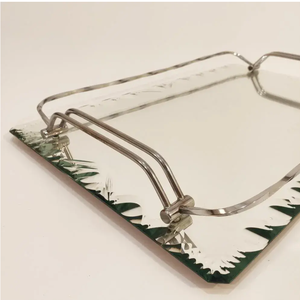 Luxury Mirrored Vanity Tray Silver Metal Handles Rectangular Beveled Glass Perfume Organizer <b>Decorative</b> <b>Dressing</b> <b>Table</b> Platter - Product Image 4