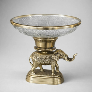 Premium <b>Decorative</b> Handmade Gold Rim Glass Bowl <b>Elephant</b> Base Antique Finish Stand Fruits Snacks Serving Centerpiece Weddings - Product Image 5