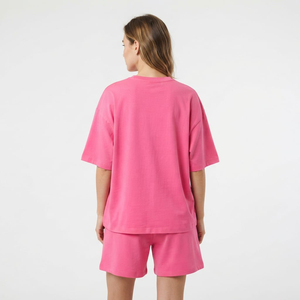 2026 New Design Summer Collection Solid Casual <b>Twin</b> <b>Set</b> 2 Piece Knee Length Street Wear Half Sleeve Short Fabric For Women - Product Image 2
