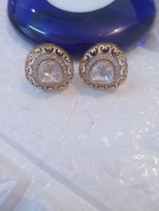 White Polki Stone Gold Plated <b>Silver</b> <b>Stud</b> <b>Earrings</b> for Indian Wedding Ethnic Party Gift Oval Shape Women's Jewelry - Product Image 4