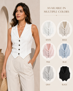 Designer Cotton Business Casual Outfit-Women's White Vest Summer Set Combined <b>Comfy</b> Loose Trousers Two Piece Apparel Maria - Product Image 3