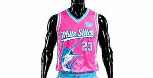 Ensemble de maillot de basket-ball rose pour femme White Stitch, impression par transfert thermique, col rond, sans manches, short, séchage rapide, respirant - Product Image 3