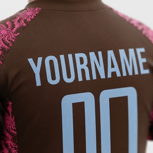 Camiseta de Fútbol Sublimada Personalizada, Rayas Rosa y Marrón, Unisex, Cuello Redondo, Manga Corta, Transpirable, Ropa Deportiva de Poliéster - Product Image 4