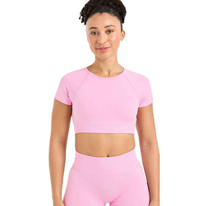 Haut court sans couture à manches courtes et col rond pour femme, idéal pour le fitness, le yoga et l'entraînement – Nouvelle arrivée - Product Image 4