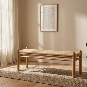 Kenzo Solid Wood <b>Bench</b> with Handwoven <b>Seat</b> Natural Warmth Durable Easy Clean Rectangular Design Timeless Minimalist Style - Product Image 3