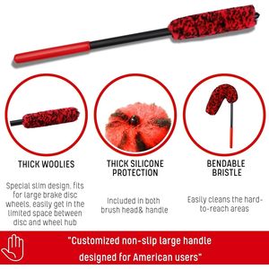 Kit 3 Spazzole Angolate in Microfibra per Dettagli Auto, Spazzole per Cerchioni e Pinze Freno Senza Graffi, Woolies per Raggi Ruota - Product Image 6