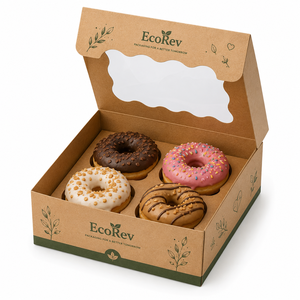 EcoRev Bakery Boxes With Window Kraft Paper Rigid Packaging For Macarons And Cakes Recyclable Food <b>Container</b> - Product Image 5
