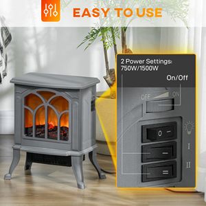 Caminetto Elettrico Indipendente con Effetto Fiamma e Tronchi Realistici 750W/1500W, Finitura Grigia, Facile Installazione - Product Image 5