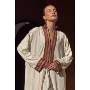 Most Demanding Two-piece Set In Soft Natural Linen Featuring Relaxed Kimono <b>Kaftan</b> With A Subtle High-neckline - Product Image 2