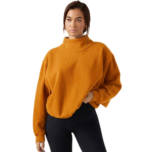 <b>Women's</b> Autumn Breathable Eco-Friendly Printed 100% Cotton Casual Pullover Oversized Mock Neck Sweatshirt Long Sleeve <b>Fleece</b> - Product Image 1