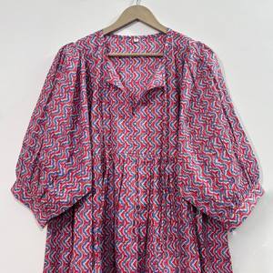 Vestido Casual Midi para Mujer, Tejido 100% Algodón, Liso, Manga Corta, Cintura Imperio, Estilo Babydoll, Cuello en V, Holgado, Funcional - Product Image 1