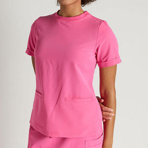 Women Green V-Neck Scrub Set Cotton Polyester Canvas Woven Hospital Uniforms Pants Pockets Needle Detection GLOWING NEON - Product Image 1