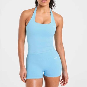 Ensemble Twin City pour femmes, ensemble 2 pièces en tricot bleu clair, respirant, printemps-été, coupe sportive, longueur normale - Product Image 1