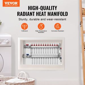 Collettore a 12 ramificazioni da 1/2 pollice in acciaio inossidabile per tubi PEX, per sistema di riscaldamento a pavimento radiante idronico, componenti HVAC - Product Image 2