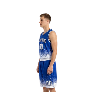 Ensemble uniforme de basketball motif éclaboussures pour hommes – Maillot sans manches col en V et short ample assorti – Personnalisation noms et numéros de joueur - Product Image 6