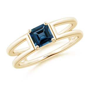 Bague en saphir bleu foncé taille Asscher pour femme, moderne, à anneau ouvert, pour fiançailles et mariage, en or rhodié 10K 14K 18K - Product Image 2