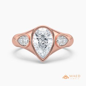 Anillo de Compromiso de Oro Rosa de 14K con Tres Piedras de Moissanita Corte Pera, Joyería Nupcial, Regalo para Mujer, Tendencia en EE. UU. - Product Image 1