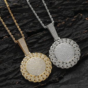 Fashion Charms Necklace Jewelry Hip Hop <b>Iced</b> <b>Out</b> Gold Plated Disc Cuban <b>Chains</b> Pendants Zircon Diamonds Fine Pendant for Men - Product Image 6