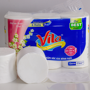 Papier toilette en gros de l'usine du Vietnam, 2 plis, 6 rouleaux/sac, super épais et doux, fabriqué à partir de 100% de pâte de bois vierge - Product Image 1