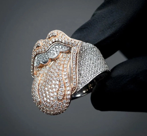 Lips Shape Diamond <b>Cocktail</b> <b>Ring</b> 18K Solid <b>Gold</b> Rose <b>Gold</b> Plated Pave Setting Luxury Party Jewelry Unisex - Product Image 1