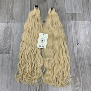 Recién llegado, extensiones de cabello humano vietnamita Remy virgen dibujado doble, trama plana ondulada Natural en Color Rubio - Product Image 6