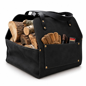 Sac de transport pour bois de chauffage en cuir véritable et bois, robuste, fait main, style vintage, porte-bûches, sac de transport pour foyer LWC-0037 - Product Image 2