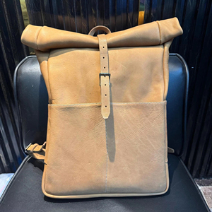 Professional Genuine Leather <b>Roll</b> Top <b>Backpack</b> with Cotton Lining Zipper Closure Vintage Fashion Laptop Travel Bag LTBP-0049 - Product Image 1