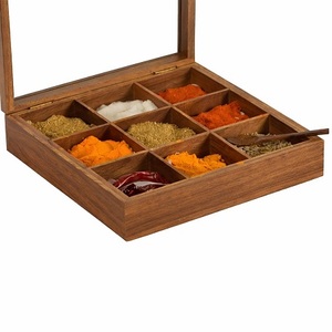 Classic Eco-Friendly Wooden Spice <b>Box</b> with 9 Compartments Glass Lid Hand-Crafted Durable Herb & <b>Masala</b> Storage Hand Wash Only - Product Image 4
