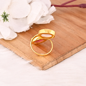 Anillo de Piedras Preciosas Hidroprocesadas de Calcedonia Rosa y Turmalina Rosa, Joyería de Latón Elegante para Mujer - Product Image 4