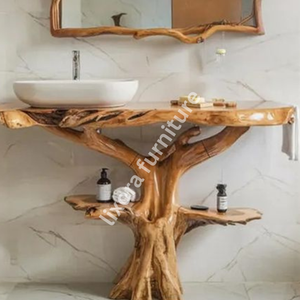 Meuble-lavabo de luxe artisanal en racine d'arbre, base en bois massif, console artistique pour salle de bain, décoration naturelle - Product Image 3