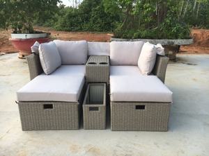 DS00024 Beige Modern Square Sun Lounger Outdoor Non-Foldable <b>Rattan</b> Steel <b>Sofa</b> <b>Bed</b> Polyester Cushion Courtyard Hotels - Product Image 2