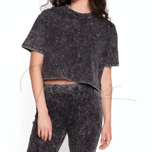 เสื้อครอปท็อปวินเทจผู้หญิงสั่งทำขายส่ง เสื้อคลุมใส่สบายระบายอากาศได้ดีสำหรับฤดูร้อน ล้างสีแบบแอซิดวอช - Product Image 3