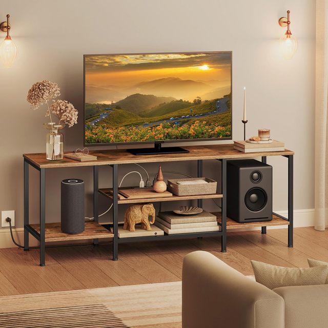 Customized TV Console/TV Stand Table with Open Storage Shelves, Industrial Media Entertainment Center for Living Room Bedroom