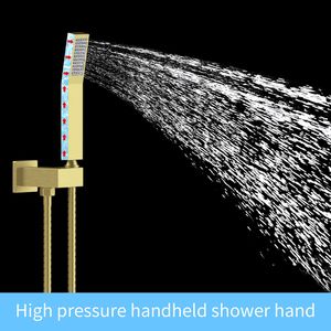 Sistema Doccia Rettangolare con Soffione a Pioggia da 12 Pollici e Doccetta a Muro, Finitura Oro Spazzolato - Product Image 3