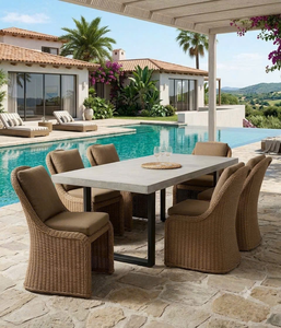 Modern Waterproof Outdoor Garden Dining Furniture Set with PE Rattan <b>Chairs</b> <b>Aluminum</b> Frame Apartment-Friendly Large Dining <b>Table</b> - Product Image 2