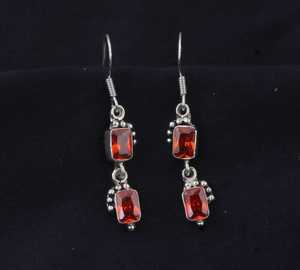 Boucles d'oreilles pendantes en argent avec zircon orange et quartz, faites à la main, bijoux élégants, cadeau pour filles et femmes - Product Image 1