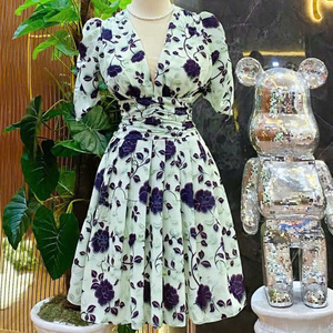 Robe longue décontractée en soie pour femme, motif floral, prix abordable, personnalisable, collection 2026 - Product Image 1