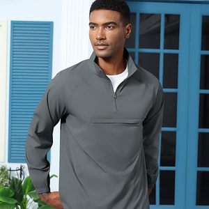 <b>Men's</b> Casual Quarter Zip <b>Pullover</b>-Athletic Windbreaker Lightweight <b>Jackets</b> Hiking Golf for <b>Men</b> Mock Neck with Pockets - Product Image 6
