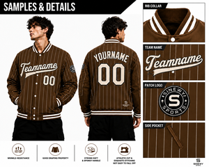 Chaqueta Varsity a Rayas Marrones para Hombre SINEWY SPORTS, Nombre y Número Personalizados con Impresión por Transferencia de Calor, Estilo Deportivo, Ropa de Otoño - Product Image 5