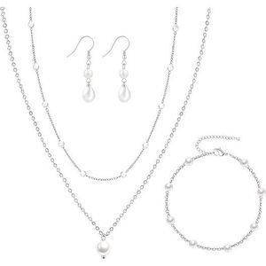 Set di Gioielli da Donna in Oro 14K/Argento con Perle: Collana Girocollo, Orecchini e Bracciali, Gioielli Delicati a Strati per Matrimoni - Product Image 1