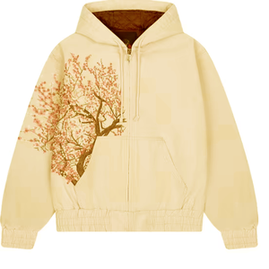 Sudadera con Capucha Bordada con Flores de Cerezo Personalizada para Hombre, Sudadera con Cierre Completo y Forro Acolchado Grueso, Chaqueta con Diseño de Árbol de Sakura, Ropa Urbana Unisex - Product Image 1