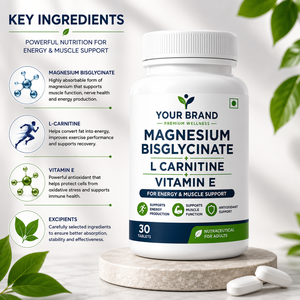 Tabletas de Bisglicinato de Magnesio, L-Carnitina y Vitamina E de Fabricante OEM para Adultos, Apoyo para la Energía, Músculos y Salud del Corazón - Product Image 5