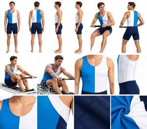เสื้อกล้ามพายเรือแบบยูนิเซ็กซ์ สีน้ำเงินขาว ตัดต่อสี  ทรงเข้ารูป ระบายเหงื่อ แห้งเร็ว เป็นมิตรกับสิ่งแวดล้อม ผลิตจากโพลีเอสเตอร์ สำหรับเล่นกีฬา - Product Image 1